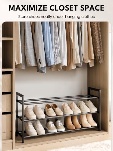 Bumusty 3 Tier Expandable Shoe Rack for Closet, Black