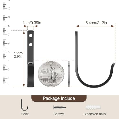 22LB Wall Hooks for Hanging Towel/Coat, Black 5 Pack