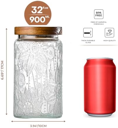 Adodeen Glass Storage Containers With Lids, Glass Jars With Lids, 32OZ