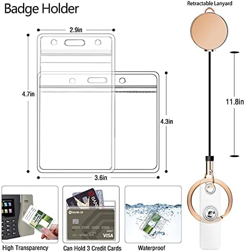 Retractable Lanyards for ID Badges and Keys with 2 Waterproof Card Holders