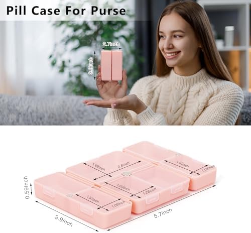 FYY Travel Pill Organizer, 7 Compartments Small Pill Box Medicine Case-Pink