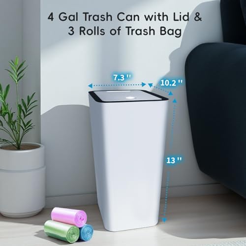 Lysam 4 Gallon Trash Can 3 Packs, Bedroom Trash Can with Lid & Trash Bags