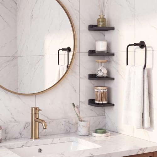 Fixwal Small Floating Shelves for Wall Decor (5Inch, Wood, Black, Set of 4)