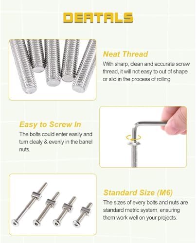 Crib Screws Hardware Replacement Kit - 16 Set M6 Hex Drive Socket Cap Barrel Nuts Assortment Kit for Baby Bed Cribs Furniture, M6x40/50/60/70/80mm