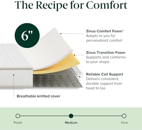 Zinus 6 Inch Twin Foam and Spring Hybrid Mattress, Medium Firm Feel