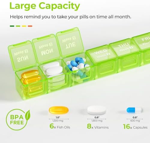 AUVON Moisture-Proof Monthly Pill Organizer, 28-Day Compartments
