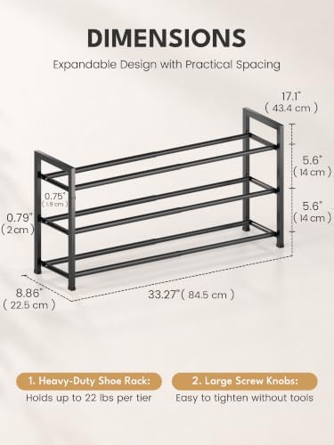 Bumusty 3 Tier Expandable Shoe Rack for Closet, Black