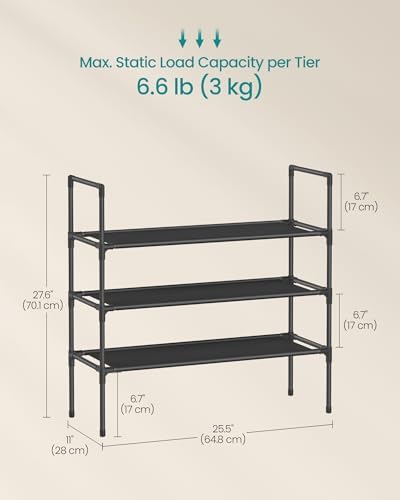 SONGMICS 3-Tier Shoe Rack, Shoe Storage for Hallway Closet