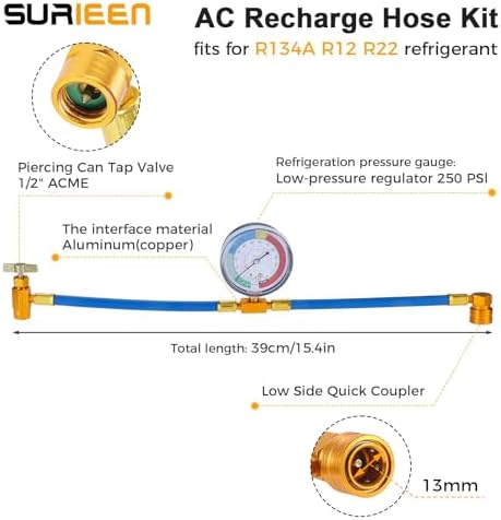 R134A R22 R12 AC Refrigerant Recharge Hose Kit