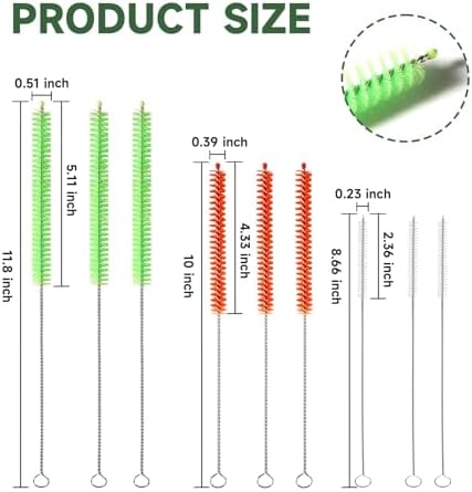 9PCS Reusable Long Colored Straw Cleaner Brush Set 12" Bendable