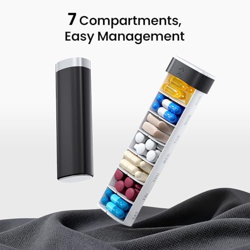 Betife Travel Pill Organizer Weekly 7 Day, Compact Daily Pill Box 1x a Day