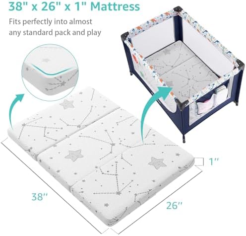 YENING Trifold Pack and Play Mattress Pad Foldable 38x26 Breathable
