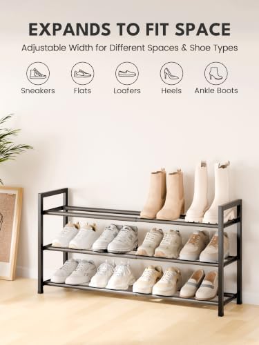Bumusty 3 Tier Expandable Shoe Rack for Closet, Black