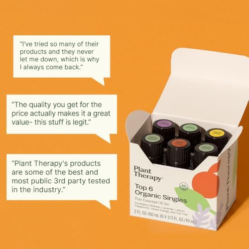 Plant Therapy Top 6 USDA Organic Essential Oil Set for Diffusion & Topical