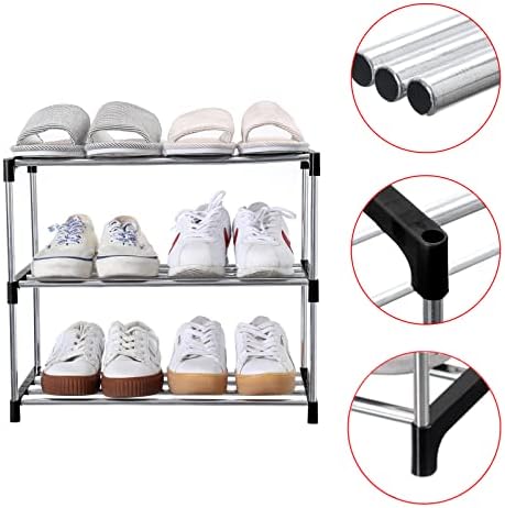 Stackable Small Shoe Rack, Entryway, Hallway and Closet (3-Tier, Black)