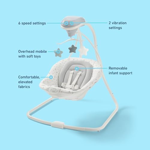 Graco Simple Sway Baby Swing, Side‑to‑Side Sway, Infant Swing with 6 Speeds, Vibration, Abbington