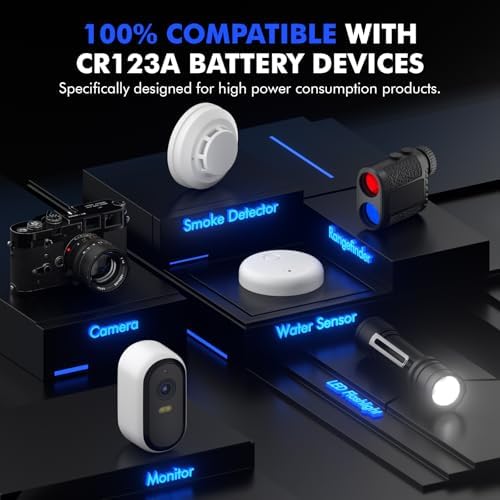 Voniko CR123A 3V Lithium Battery (6 Pack), High Capacity 123 Batteries, 3 Volt CR17345 for Smoke Alarm, Flashlight, Home Automation