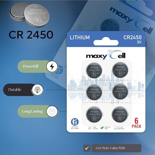 2450 CR2450 Lithium Coin Cell Battery 3V High-Capacity Long-Lasting Reliable Power for Watches, Key Fobs, Fitness Trackers, Medical Devices, Thermometers, Leak-Proof Design DL2450 (6 Pack)