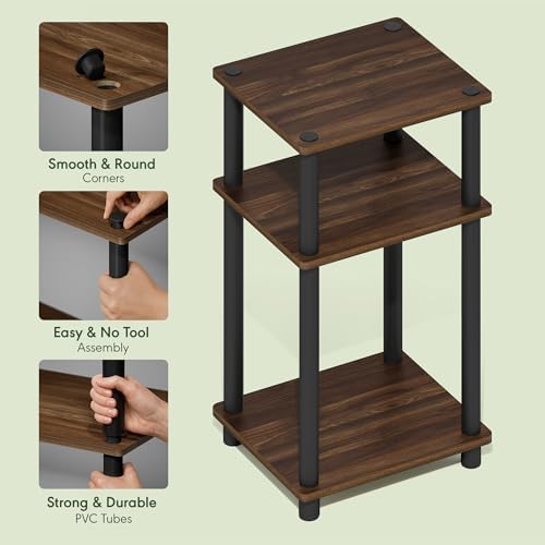 Furinno JUST Toolless 3-Tier Side Table, Open Shelf, Columbia Walnut