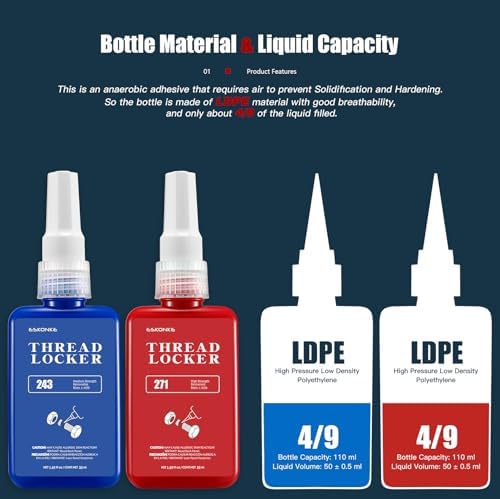 2 Pack Thread Locker Blue 243 (Removable) + Red 271 (Permanent)