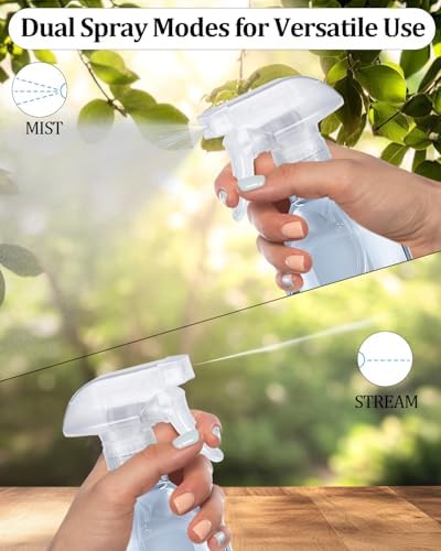 2 Pack 360° 10oz Spray Bottles with Adjustable Spray Nozzles Clear
