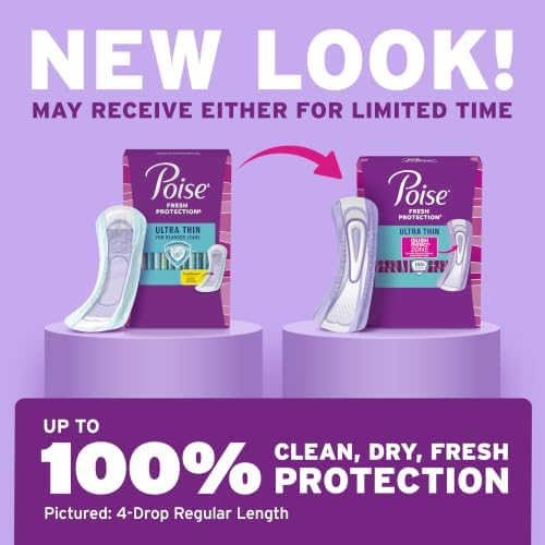 Poise Ultra Thin Incontinence Pads for Women, 6 Drop, Long, 78 ct