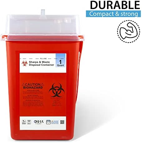 Sharps Containers for Home Use, Needle Disposal, Sharps Disposal, Small Biohazard Containers - 1 Quart