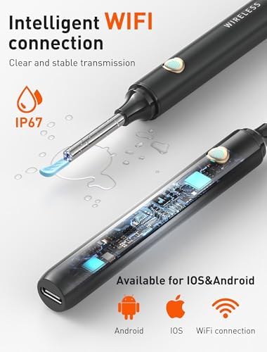 Ear Wax Removal Tool Camera - Ear Cleaner with 1080P HD Camera, FSA HSA Store Eligible, Otoscope with Light, Earwax Removal Kit with 50 Replacement Tips for iPhone, iPad, Android Phones (Black)2