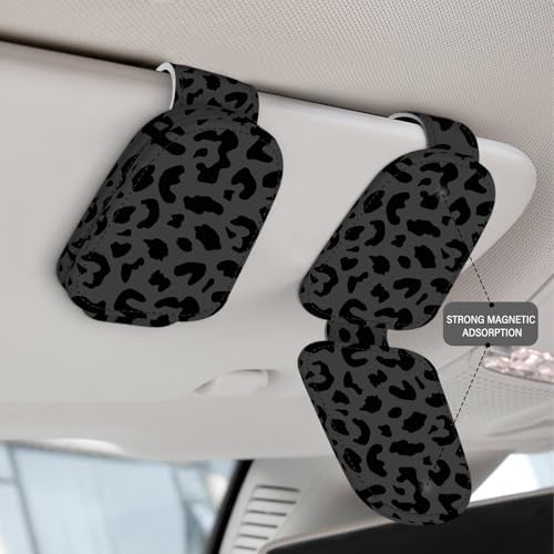 2 Pack Sunglass Holder for Car Visor, Universal Magnetic Car Sunglass Holder for Different Size Eyeglasses, Car Visor Accessories (Leopard-Black)