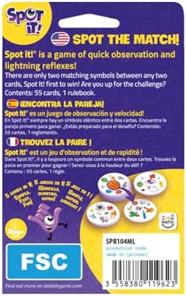 Asmodee Spot It! Classic Card Game (2024 Refresh) - Pocket Eco Edition, 5-in-1 Visual Perception Game for Quick Reflexes and Family Fun, Ages 6+, 2-8 Players, 10 Minute Playtime