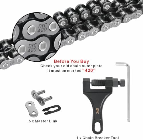 DYC 420 Chain 132 Links with 5 Master Links and Chain Breaker Tool