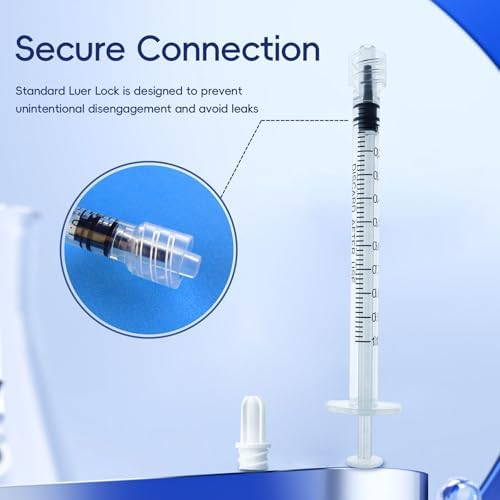 1mL Luer Lock Syringe (No Needle) - Sterile, Individually Wrapped - Pack of 30, Accurate Liquid Measurement, Leak-Proof Design
