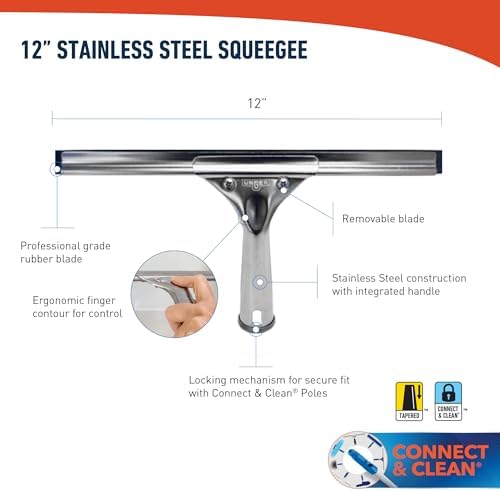 Unger Professional Stainless Steel Heavy-Duty Squeegee, 12", Silver