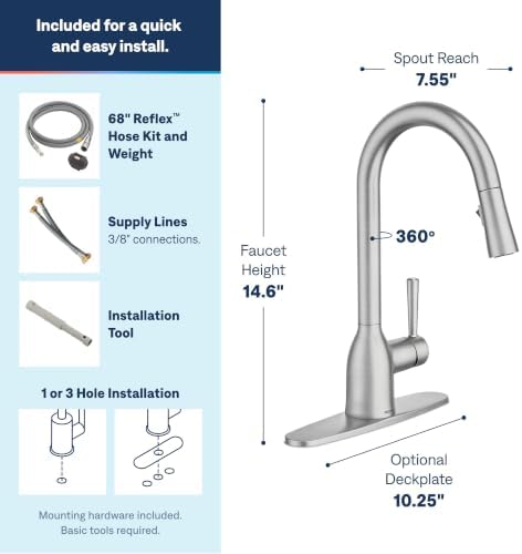 Moen Adler Spot Resist Stainless One-Handle High Arc Pulldown Kitchen Faucet with Power Clean, 87233SRS
