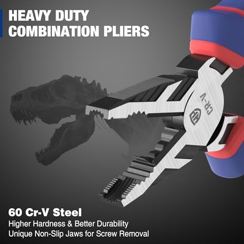 WORKPRO 8" Linesman PRO Screw Extractor Pliers(Combination Pliers) with Unique Non-slip Jaws, Stripped Screw Remover Tool, Lineman Plier for Quickly Removal of Damaged or Rusted Fasteners
