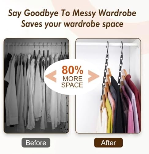 HOUSE DAY 10 Pack Space Saving Hangers, Black, Premium Smart Hanger