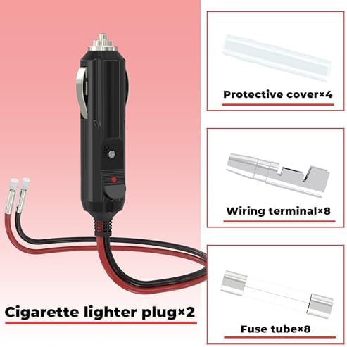 BFXM 12V Cigarette Lighter Plug with 16AWG 1FT Wire (2 Pack)