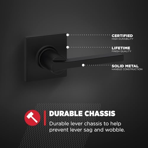 Kwikset Casey Passage Door Lever, Non-Locking Handle for Interior Hall and Closet Doors, Reversible for Easy Install, Featuring Microban Protection in Matte Black