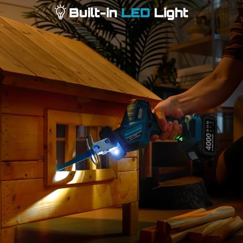 SEESII Reciprocating Saw Cordless with 2 x 4.0Ah Batteries and 6 Saw Blades