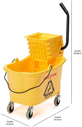 Amazon Basics Commercial Side Press Wringer Floor Cleaning Mop Bucket on Wheels, 35-Quart, Yellow