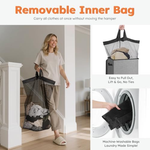 SOLEDI 100L Laundry Hamper with Lid, Large Collapsible Laundry Basket