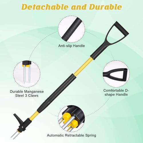 39" Stand Up Weed Puller, Heavy Duty Detachable 3-Claw Weeder Tool
