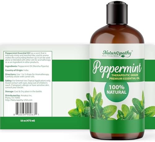 Naturopathy Peppermint Essential Oil, Therapeutic Grade, Premium Quality Perfect for Aromatherapy (16oz, Peppermint)