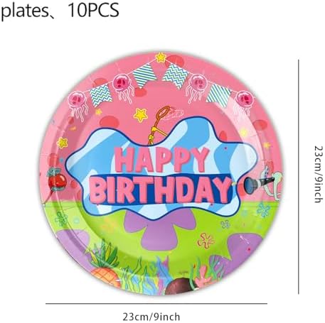 Cartoon Sponge Birthday Supplies, Cute Funny Sea Happy Birthday Tableware for Kid, Party Decoration Supplies with Banner, Tablecloth, Plate, Paper Cup, Napkin