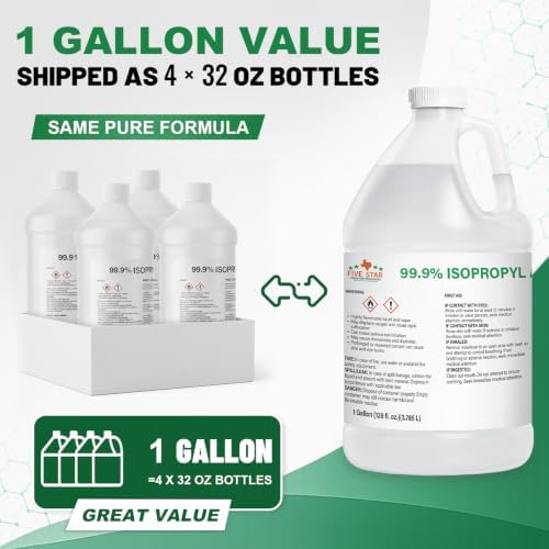 99.9% Pure Isopropyl Alcohol, Concentrated IPA, 1 Gallon 4 Quarts Pack