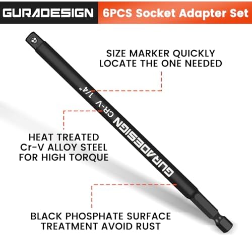 GURADESIGN 11-Piece Impact Socket Adapter Set - 3/6 Inch Hex Shank, Drill & Driver Adapter for 1/4" 3/8" 1/2" Impact Drivers