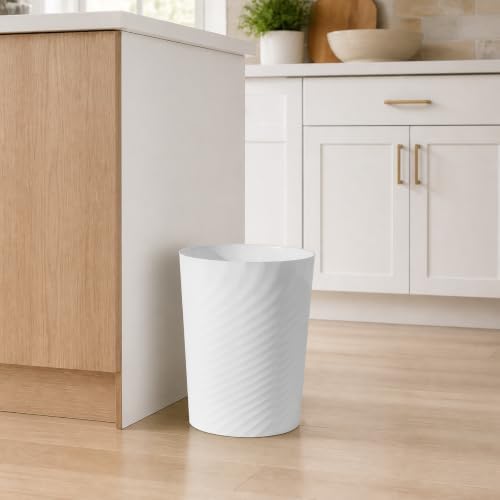 UUJOLY Plastic Small Bathroom Trash Can Wastebasket Garbage Can, White
