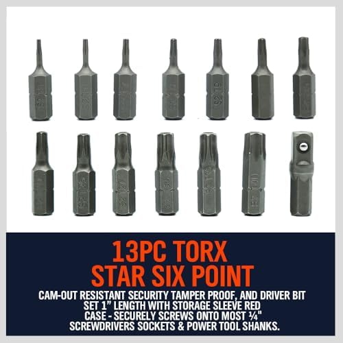 HORUSDY 14-Piece Tamper Resistant Star Bits, S2 Alloy Steel, T5 - T40 Security Torx Bit Set