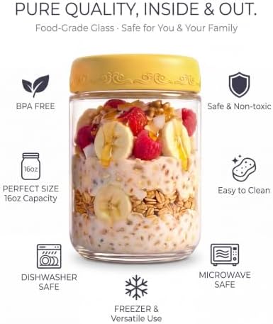 6-pack 16 oz Overnight Oats Containers with Lids
