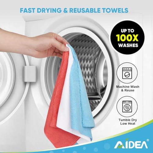 AIDEA Microfiber Cleaning Cloth Roll, Blue Shop Towels 55 Sheets 11×9"